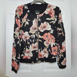 Philosophy Ladies Black Floral Bomber Jacket With Pockets Full Zip Medium